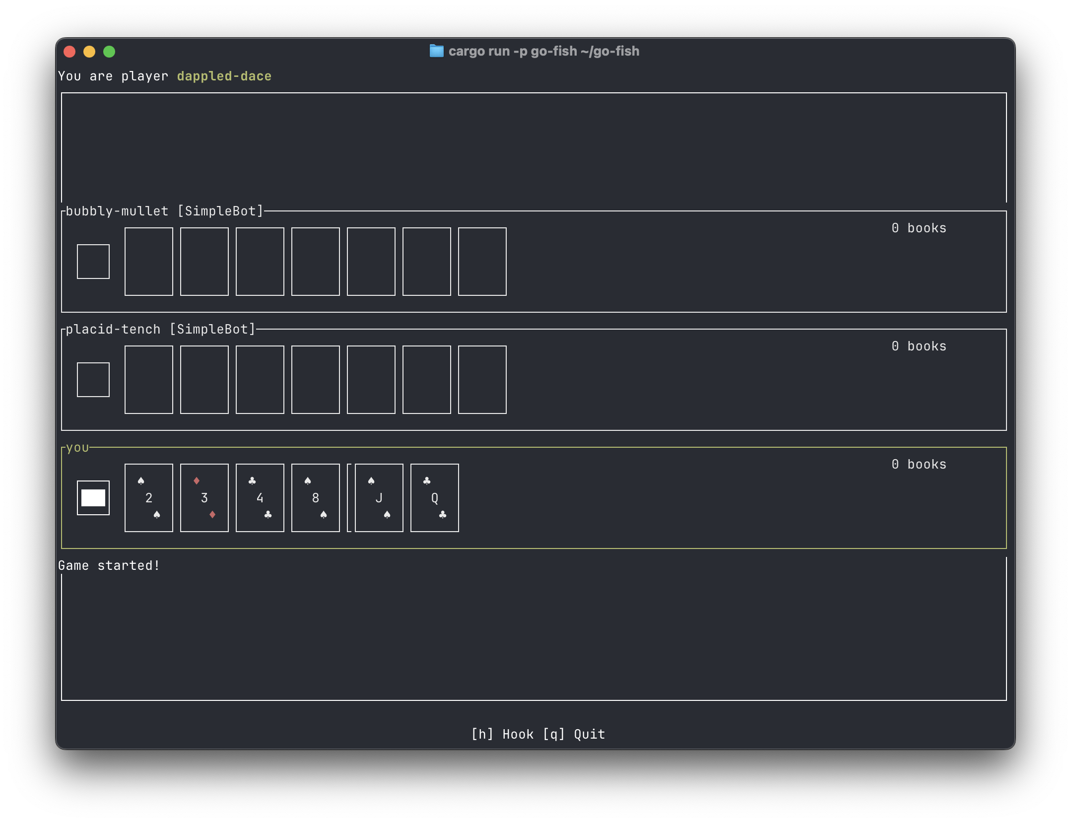 A screen grab of a running go fish game
