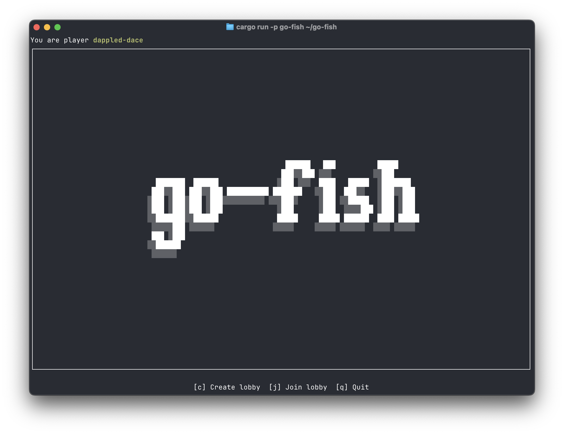 A screen grab of the go-fish tui client